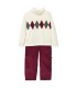 Conjunto niño granate pantalón algodón jersey rombos cuello alto detalle en fondo blanco