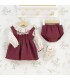 Jesusito bebé granate algodón vestido tirantes blusa estampada volante detalle
