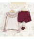 Conjunto niña granate falda pantalón algodón blusa estampada volante detalle