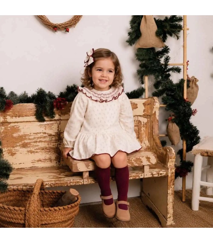 Niña del vestido niña crudo algodón estampado cuello volante bordado detalle