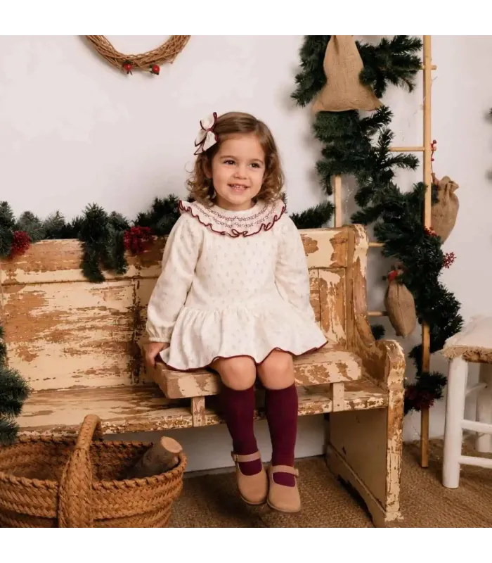 Niña del vestido niña crudo algodón estampado cuello volante bordado detalle
