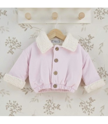 Chaqueta bebé rosa algodón suave interior borreguito botones invierno detalle tejido