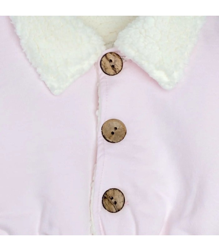Detalles de chaqueta bebé rosa algodón suave interior borreguito botones invierno detalle tejido