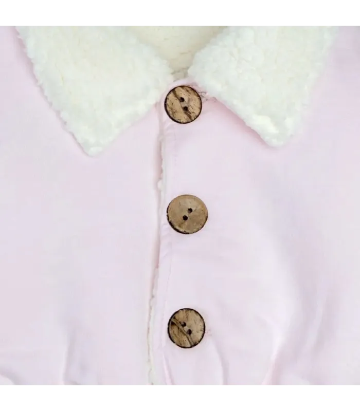 Detalles de chaqueta bebé rosa algodón suave interior borreguito botones invierno detalle tejido