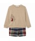 Conjunto niño granate cuadros pantalón algodón sudadera beige bordado detalle invierno en fondo blanco