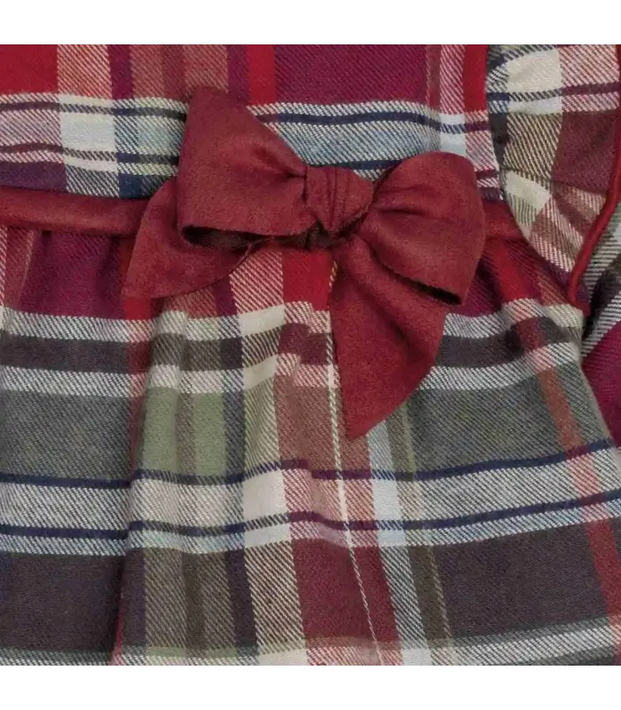 Detalles del jesusito bebé granate cuadros algodón lazo central volantes hombros detalle invierno