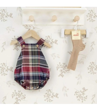 Peto bebé granate cuadros algodón tirantes botones diseño clásico invierno detalle