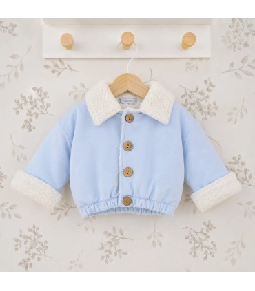 Chaqueta bebé celeste algodón suave interior borreguito botones invierno detalle tejido
