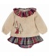 Conjunto Pololo bebé granate cuadros algodón sudadera beige bordado detalle invierno en fondo blanco