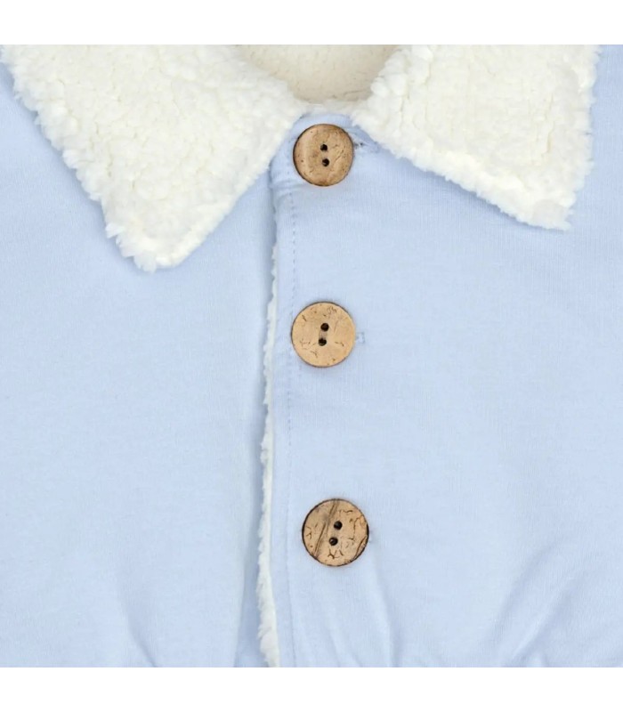 Detalles de chaqueta bebé celeste algodón suave interior borreguito botones invierno detalle tejido