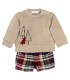 Conjunto Pololo bebé corto granate cuadros algodón sudadera beige bordado detalle invierno en fondo blanco