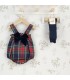 Peto Bebé Marino Tartán cuadros algodón tirantes cruzados lazo elegante invierno