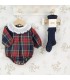 Pelele Bebé Marino Tartán algodón cuello fruncido blanco mangas largas elegante invierno