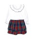Conjunto falda niña marino tartán algodón blusa blanca cuello fruncido falda vuelo elegante invierno en fondo blanco