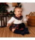 Bebé con el conjunto pololo marino bebé tartán algodón blusa blanca cuello fruncido lazo elegante invierno