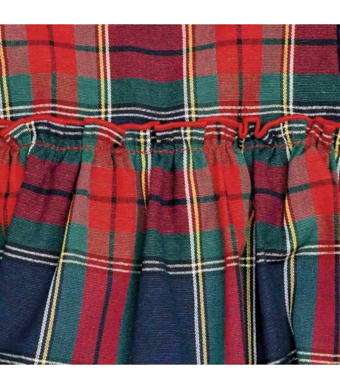 Diseño del Vestido Niña Marino Tartán algodón manga larga fruncido elegante invierno cuadros