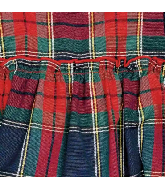 Diseño del Vestido Niña Marino Tartán algodón manga larga fruncido elegante invierno cuadros