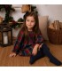 Niña con el Vestido Niña Marino Tartán algodón manga larga fruncido elegante invierno cuadros