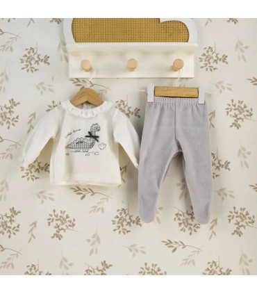 Conjunto Polaina bebé gris dibujo dinosaurio infantil textura suave invierno