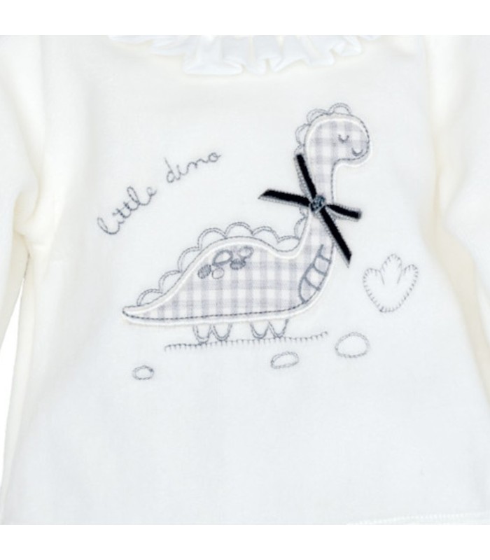 Detalles del conjunto polaina bebé gris dibujo dinosaurio infantil textura suave invierno