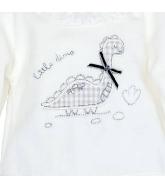 Detalles del conjunto polaina bebé gris dibujo dinosaurio infantil textura suave invierno