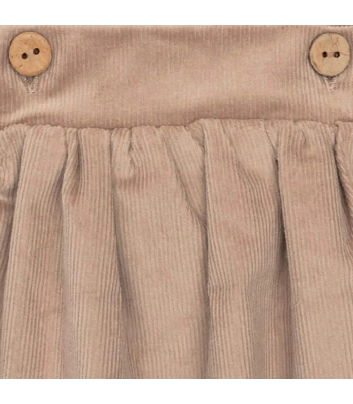 Diseño del Peto Bebé Arena algodón con tirantes botones madera tejido suave bombacho