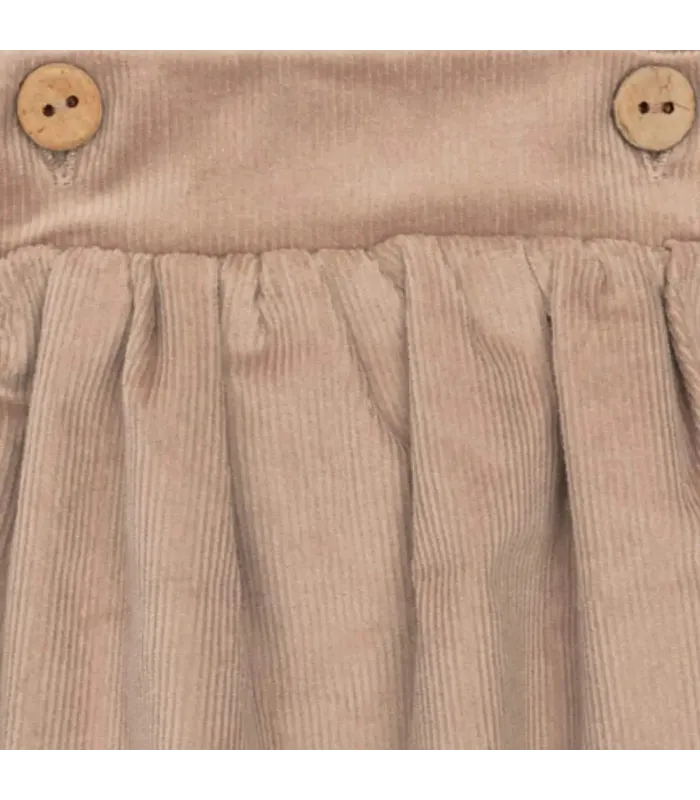 Diseño del Peto Bebé Arena algodón con tirantes botones madera tejido suave bombacho