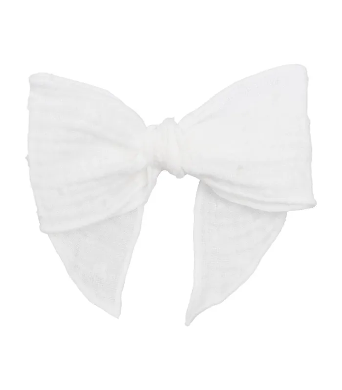 Lazo Pelo Bebé Natural algodón bambula lazada grande con pinza textura suave en fondo blanco