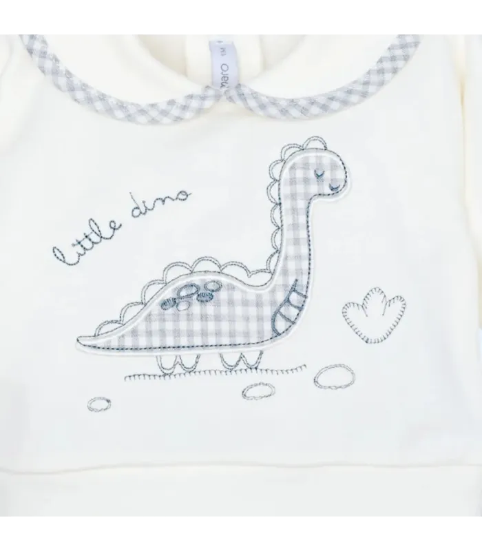 Detalles del conjunto pololo bebé gris vichy algodón elastano cuello bebé bordado textura suave