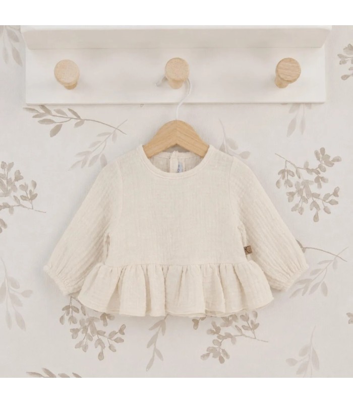 Blusa Niña Arena algodón bambula volante bajo textura suave ligera