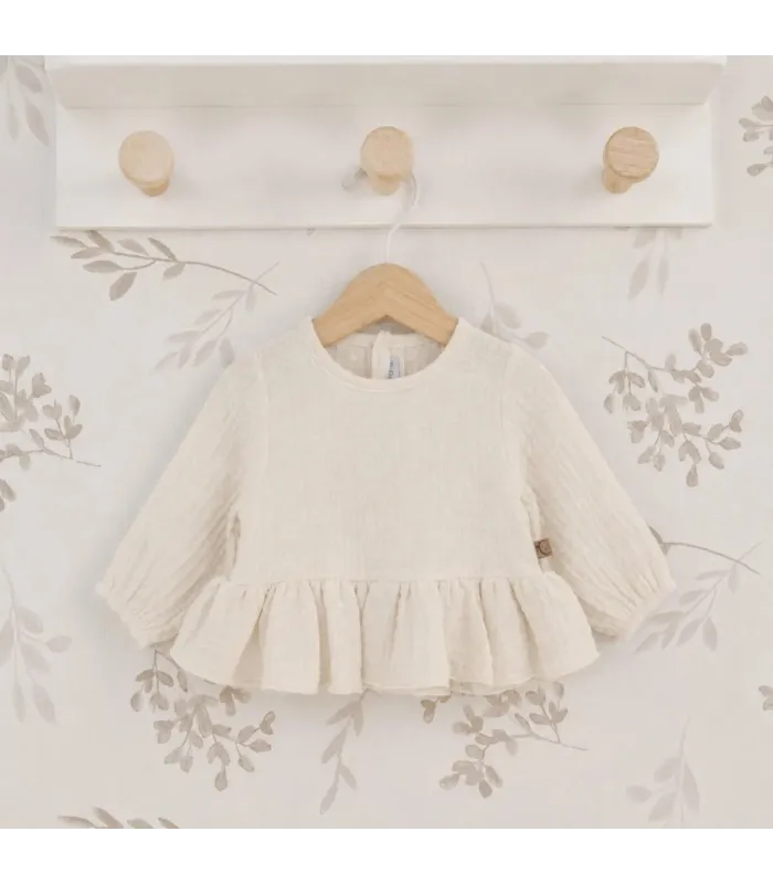 Blusa Niña Arena algodón bambula volante bajo textura suave ligera