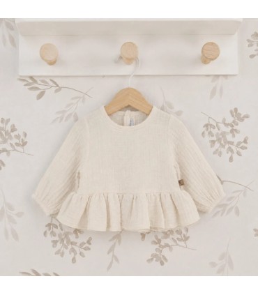 Blusa Niña Arena algodón bambula volante bajo textura suave ligera