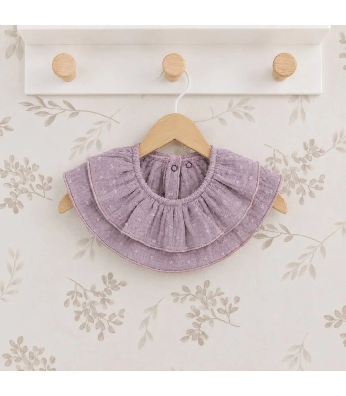 Babero Volante Bebé Malva algodón bambula forma circular fruncido elegante