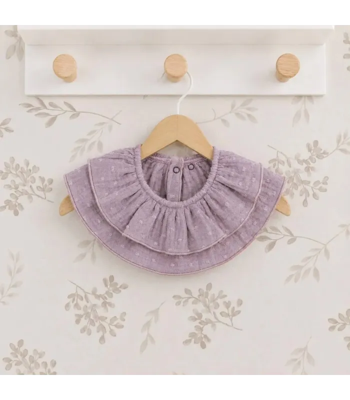Babero Volante Bebé Malva algodón bambula forma circular fruncido elegante