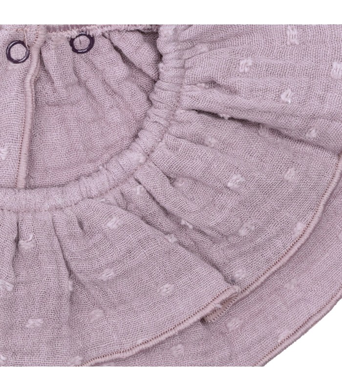 Detalles del Diseño del Babero Volante Bebé Malva algodón bambula forma circular fruncido elegante