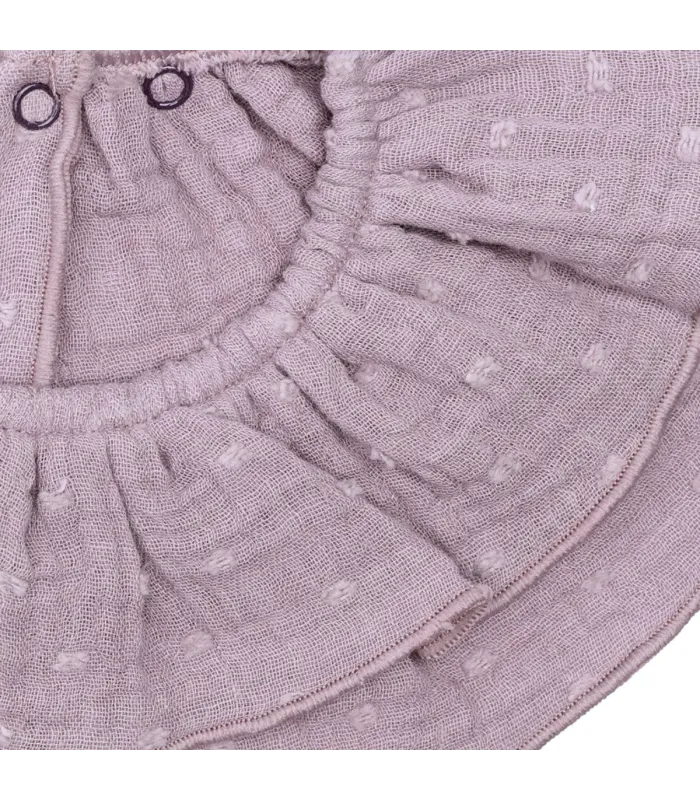 Detalles del Diseño del Babero Volante Bebé Malva algodón bambula forma circular fruncido elegante