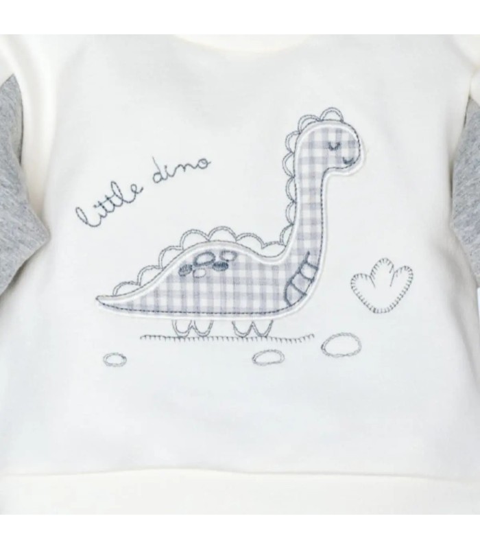 detalles de Conjunto sport niño gris algodón elastano sudadera volante diseño dinosaurio pantalón textura suave