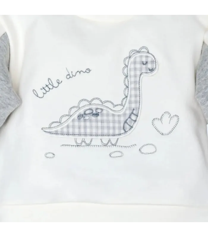 detalles de Conjunto sport niño gris algodón elastano sudadera volante diseño dinosaurio pantalón textura suave