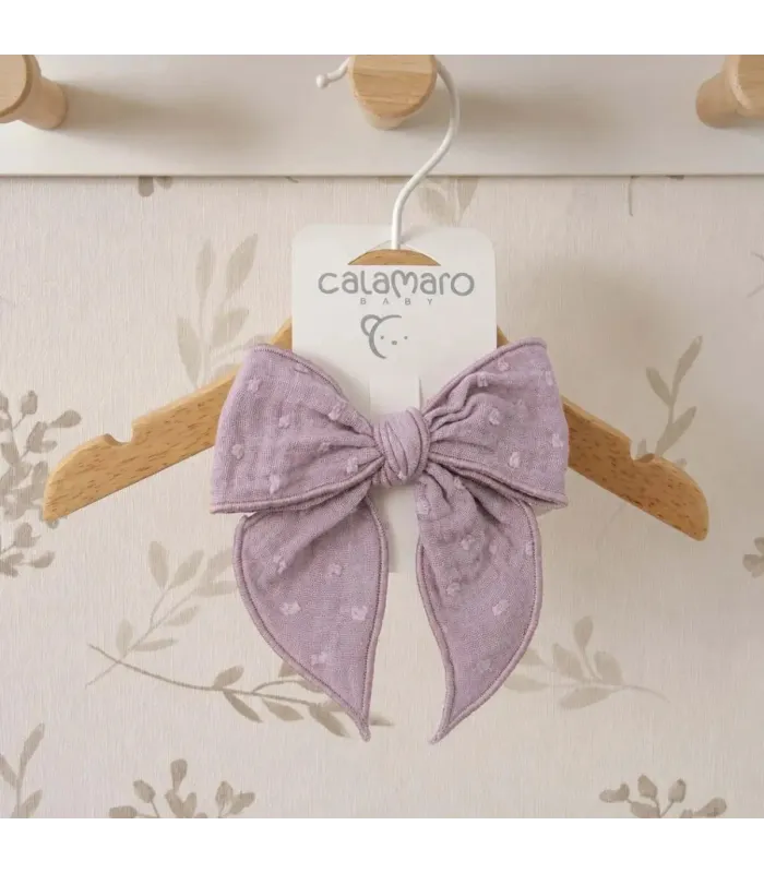 Lazo Pelo Bebé Malva algodón bambula lazada grande con pinza textura suave