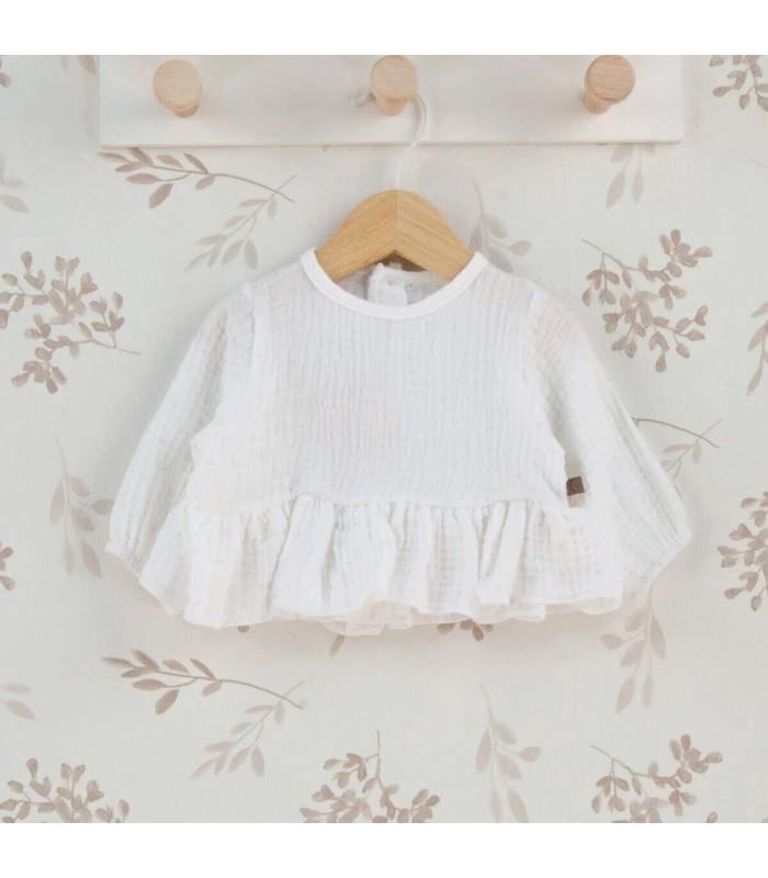 Blusa Niña Natural algodón bambula volante bajo textura suave ligera