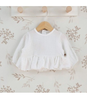 Blusa Niña Natural algodón bambula volante bajo textura suave ligera