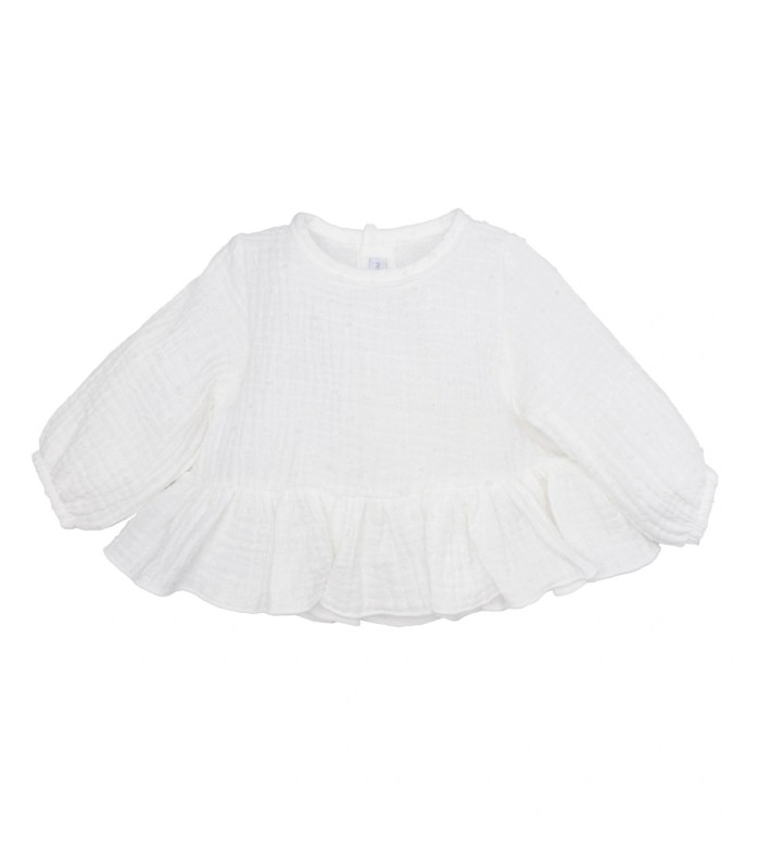 Blusa Niña Natural algodón bambula volante bajo textura suave ligera en fondo blanco