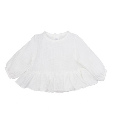 Blusa Niña Natural algodón bambula volante bajo textura suave ligera en fondo blanco