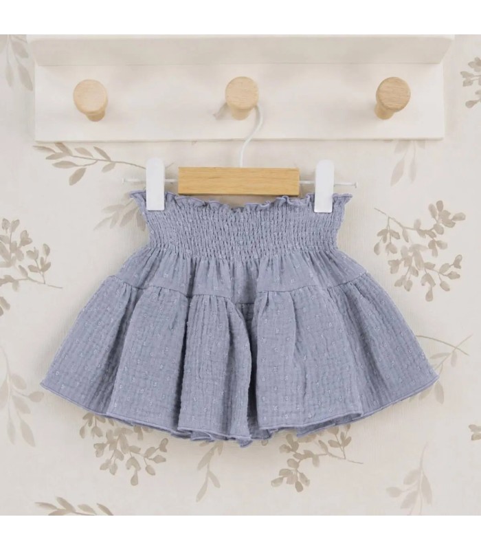 Falda Pantalon Niña Denim algodón bambula cintura elástica fruncida vuelo ligero
