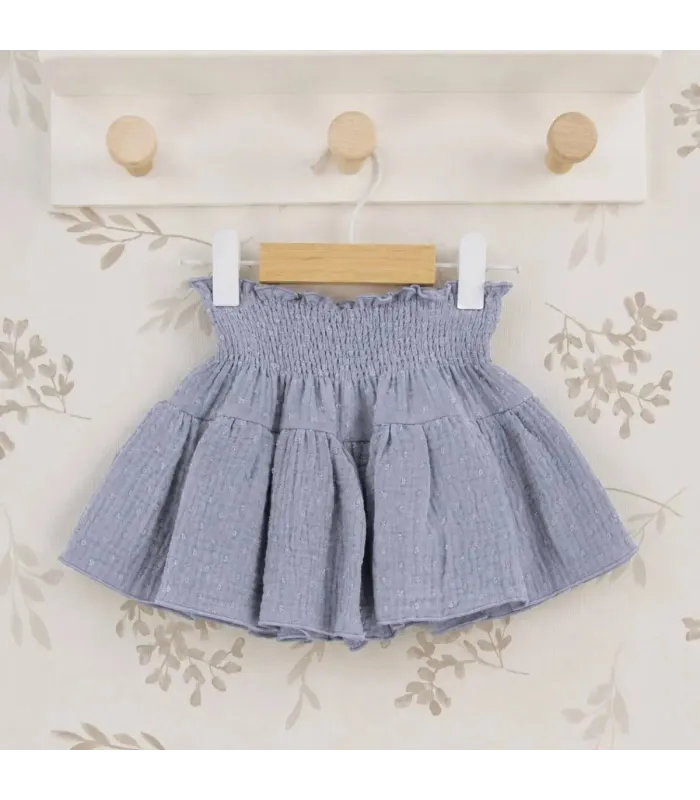 Falda Pantalon Niña Denim algodón bambula cintura elástica fruncida vuelo ligero