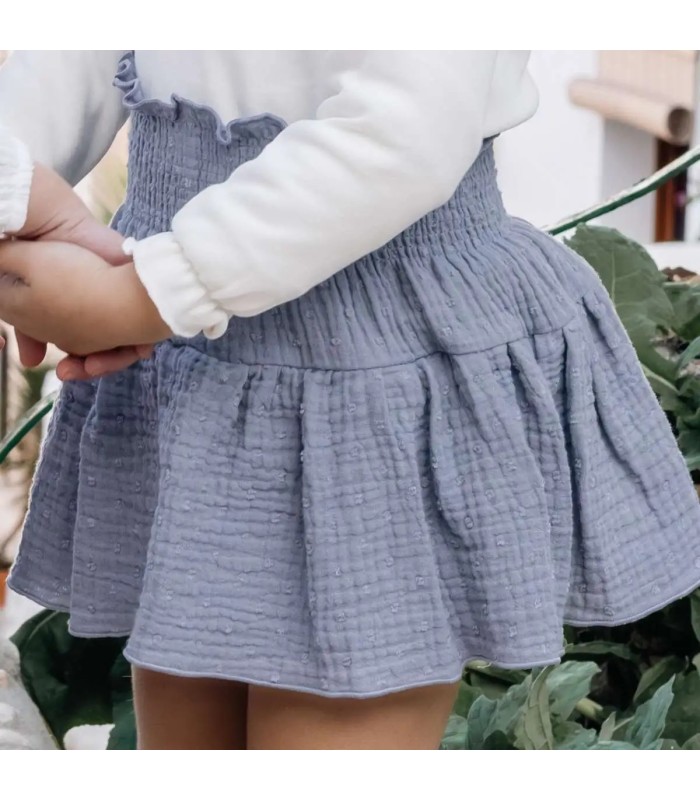 Niña con la Falda Pantalon Niña Denim algodón bambula cintura elástica fruncida vuelo ligero
