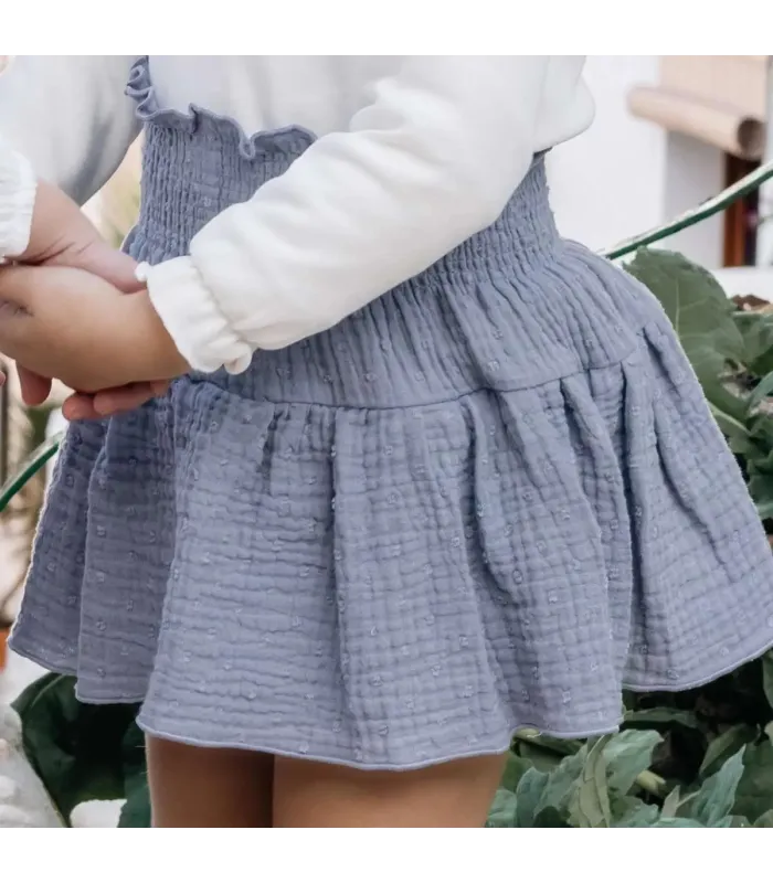 Niña con la Falda Pantalon Niña Denim algodón bambula cintura elástica fruncida vuelo ligero