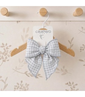 Lazo Pelo bebé gris vichy pinza tejido ligero forma estructurada elegante infantil