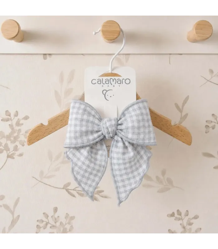 Lazo Pelo bebé gris vichy pinza tejido ligero forma estructurada elegante infantil