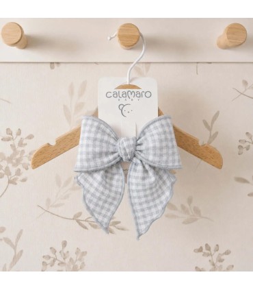 Lazo Pelo bebé gris vichy pinza tejido ligero forma estructurada elegante infantil